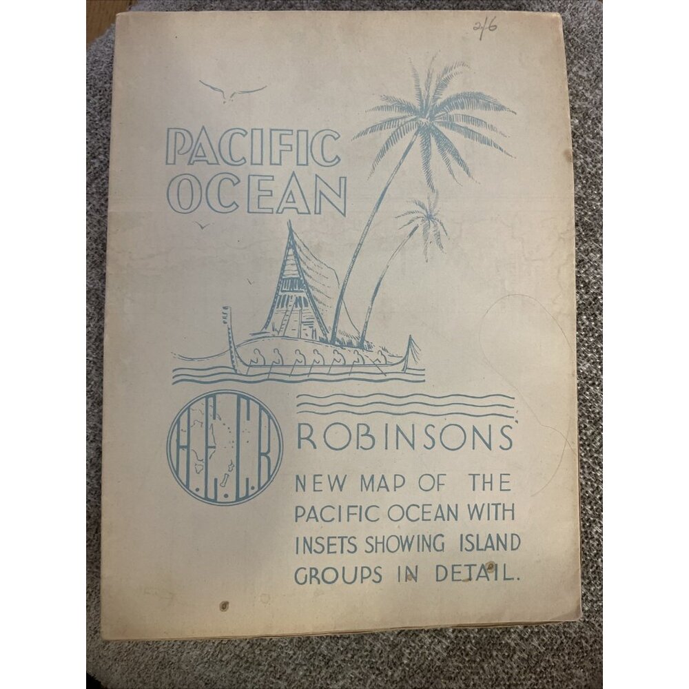 Robinson Detailed Color Ocean Islands HEC Map - 1930s - 40" x 30" - Good Cond!